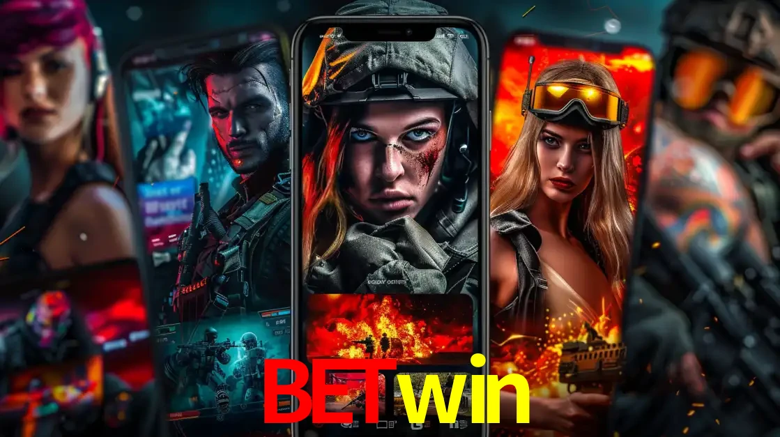 Montagem de telas de celular mostrando diversos personagens, masculinos e femininos, de um jogo de tiro, ilustrando a diversidade de equipes de e-sports para apostar no betwin.