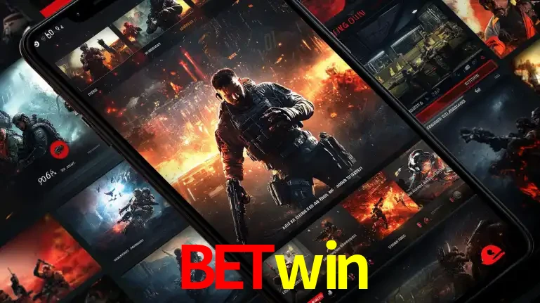 Tela de um celular exibindo uma galeria de jogos de tiro com temática militar, mostrando a variedade de e-sports disponíveis para apostas na plataforma de entretenimento betwin.